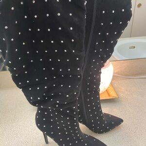 Shoe Dazzle Black Studded Heeled Boots